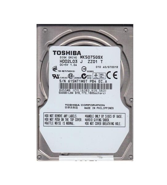 MK5075GSX Toshiba 500GB 5400RPM 8MB Cache 2.5-inch SATA 3GB/s Laptop Hard Drive