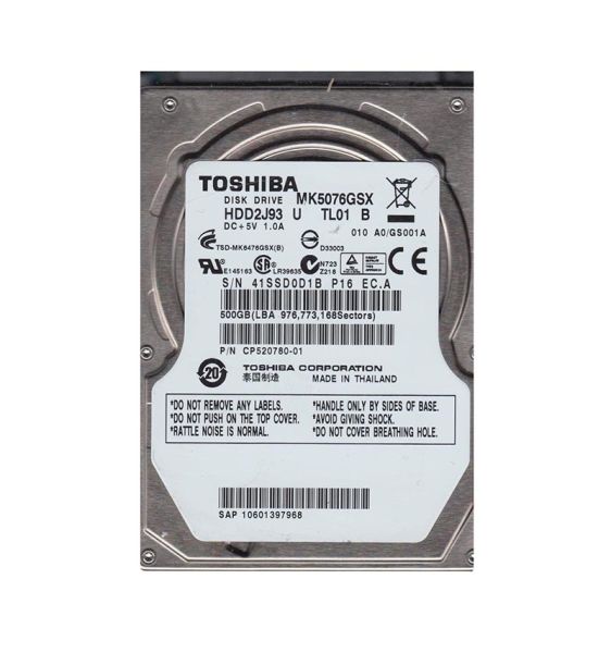 MK5076GSX Toshiba 500GB 5400RPM 8MB Cache SATA 3GB/s 2.5-inch Laptop Hard Drive