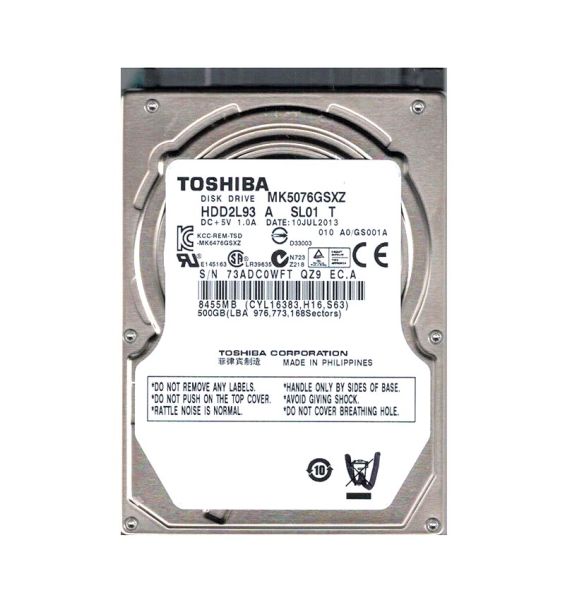 MK5076GSXZ Toshiba MKxx76GSXZ 500 GB 2.5 Internal Hard Drive - SATA/300 - 5400 rpm - 8 MB Buffer