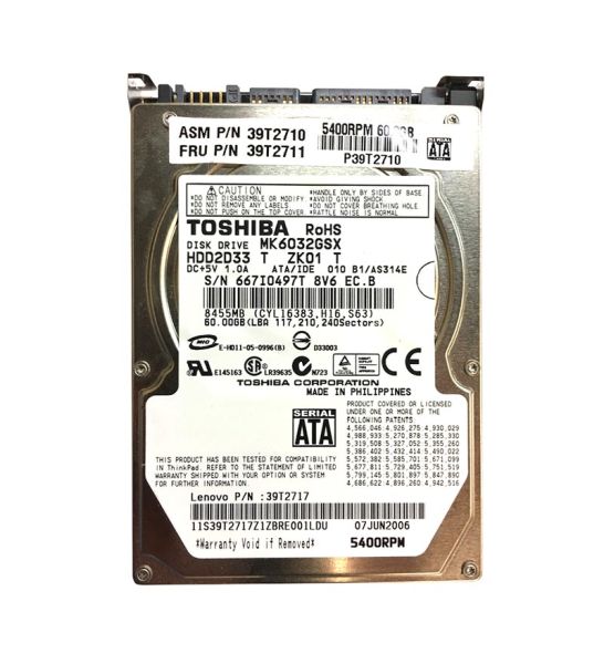 MK6032GSX Toshiba 60GB 5400RPM 8MB Cache SATA 7-Pin 2.5-inch Laptop Hard Drive