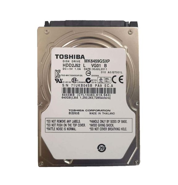 MK6459GSXP Toshiba 640GB 5400RPM SATA 3GB/s 8MB Cache 2.5-inch Hard Disk Drive