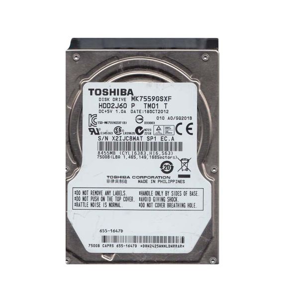 MK7559GSXF Toshiba 750GB 5400RPM SATA 3GB/s 8MB Cache 9.5mm 2.5-Inch Notebook Hard Disk Drive