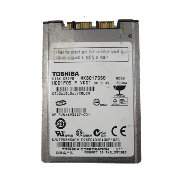 MK8017GSG Toshiba 80GB 5400RPM SATA 1.5GB/s (Micro-SATA) 8MB Cache 1.8-inch Hard Disk Drive