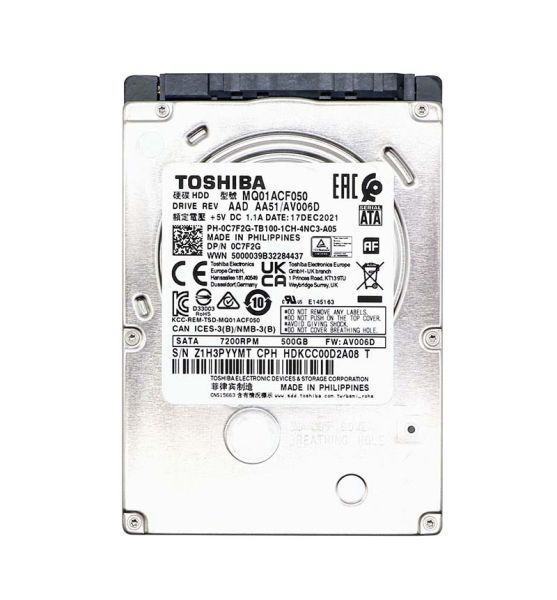 MQ01ACF050 Toshiba 500GB 7200RPM 16MB Cache 2.5-inch SATA 3GB/s Laptop Hard Drive
