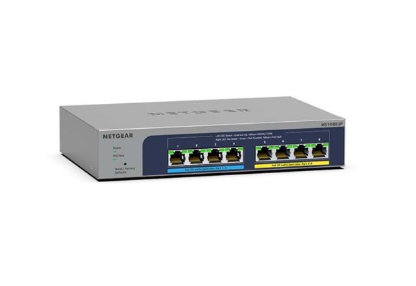 MS108EUP Netgear MS108EUP 4 x RJ-45 Ports PoE++ Multi-Gigabit 2.5GBase-T + 4 x RJ-45 Ports PoE+ Layer 3 Managed Rack-mountable Gigabit Ethernet Switch
