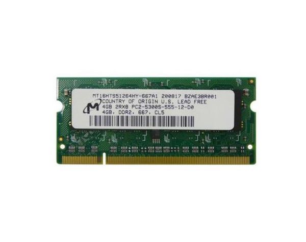 MT16HTS51264HY-667A1 Micron Technology 4GB DDR2-667MHz PC2-5300 non-ECC Unbuffered CL5 200-Pin SoDimm 1.8V Dual Rank Memory Module