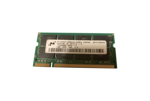 MT16VDDF12864HG-40BD2 Micron Technology 1GB DDR-400MHz PC3200 non-ECC Unbuffered CL3 200-Pin SoDimm 2.5V Dual Rank Memory Module