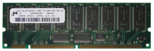 MT18LSDT3272G-133B1 Micron Technology 256MB 133MHz PC133 ECC Registered CL3 168-Pin DIMM 3.3V Single Rank Memory Module