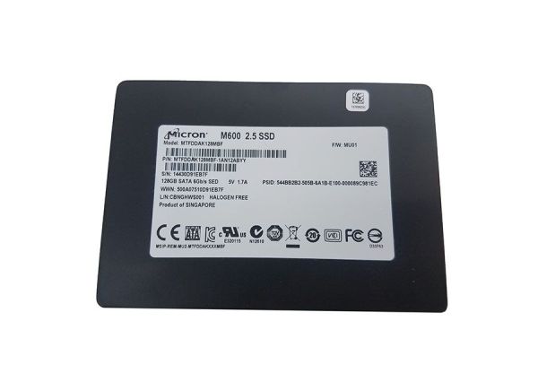 MTFDDAK128MBF Micron Technology RealSSD M600 Series 128GB SATA 6GB/s 5V 16nm MLC NAND Flash Self-Encrypting 2.5-inch Solid State Drive