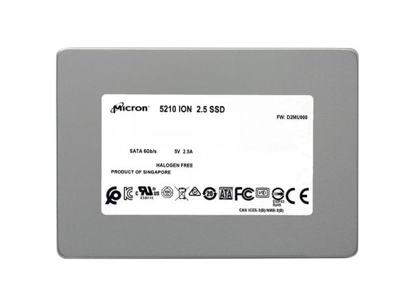 MTFDDAK3T8QDE-2AV1ZABYY Micron 5210 ION Series 3.84TB Quad-Level Cell SATA 6Gb/s 3D NAND 2.5-Inch Solid State Drive