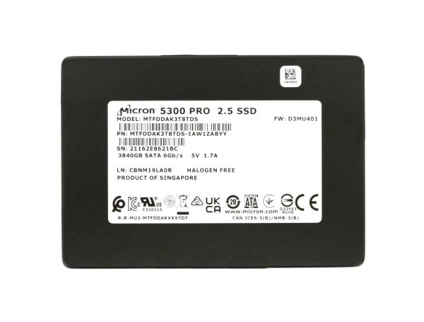 MTFDDAK3T8TDS-1AW1ZABYY Micron 5300 PRO Series 3.84TB Triple-Level Cell SATA 6Gb/s 3D NAND 2.5-Inch Solid State Drive