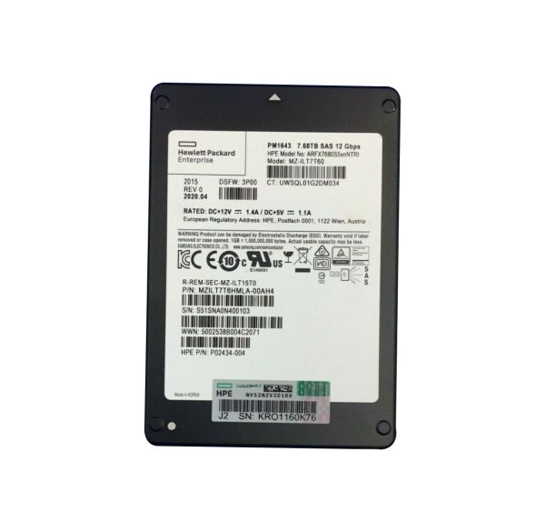 MZ-ILT7T60 Samsung PM1643 Series 7.68TB Triple-Level Cell SAS 12Gb/s 2.5-Inch Solid State Drive