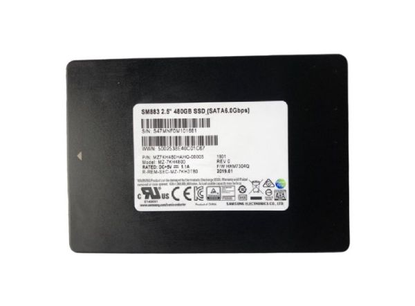 MZ7KH480HAHQ-00005 Samsung SM883 Series 480GB Multi-Level Cell SATA 6Gb/s 2.5-inch Enterprise Solid State Drive