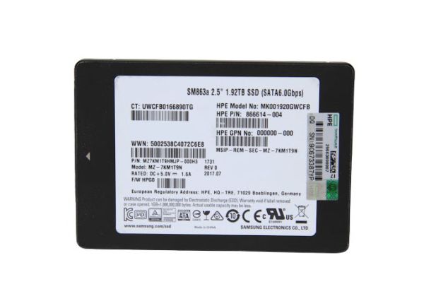 MZ7KM1T9HMJP-000H3 Samsung SM863a Series 1.92TB Multi-Level Cell SATA 6Gb/s 2.5-inch Solid State Drive