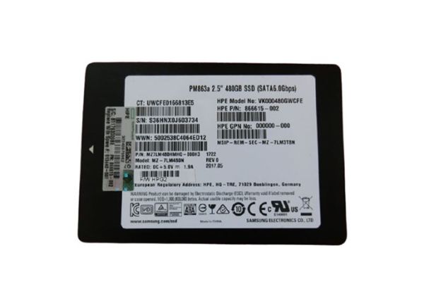 MZ7LM480HMHQ-000H3 Samsung PM863a Series 480GB Triple-Level Cell SATA 6Gb/s 2.5-inch Solid State Drive