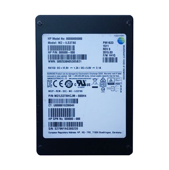 MZILS3T8HCJM-000H4 Samsung PM1633 Series 3.8TB Triple-Level-Cell SAS 12Gb/s High Performance 2.5-inch Solid State Drive