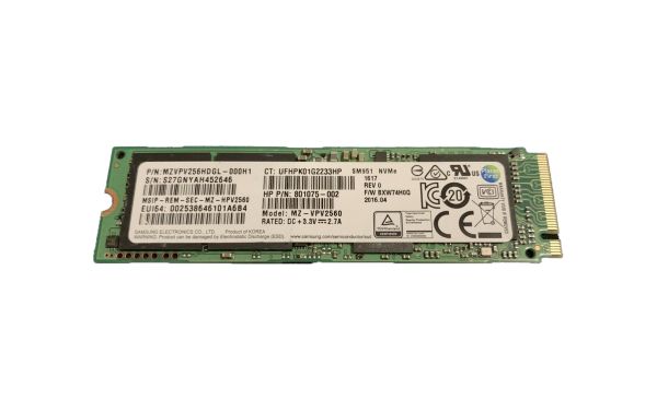 MZVPV256HDGL Samsung SM951 NVME 256GB PCI-E M.2 Solid State Drive