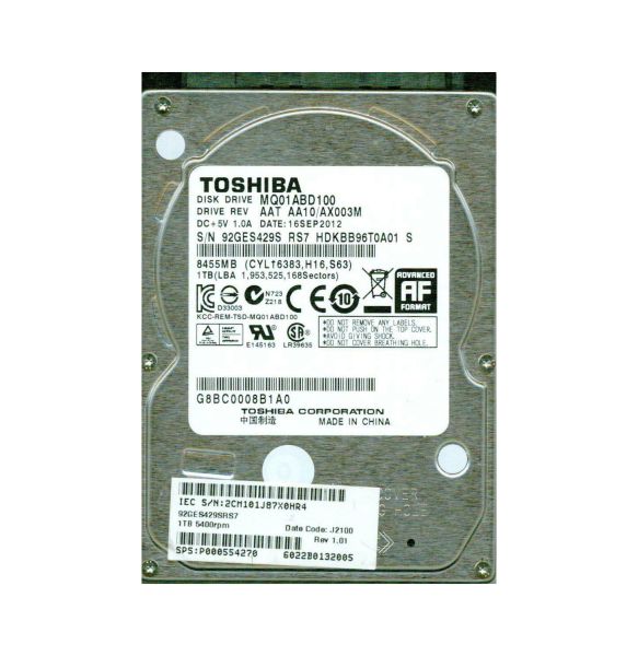 P000554270 Toshiba 1TB 5400RPM SATA 3GB/s 2.5-inch Hard Drive
