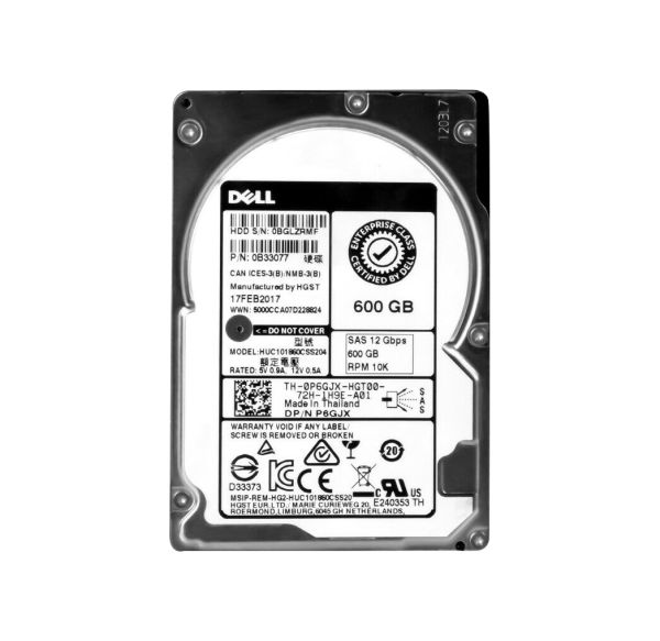 P6GJX Dell 600GB 10000RPM SAS 12Gb/s 2.5-inch Hard Drive with Tray