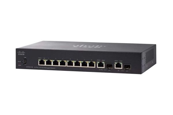 SF352-08-K9-NA-RF Cisco Small Business 350 Series SF352-08 8 x Ports 10/100Base-T + 2 x Ports Combo SFP Layer 2 Managed Fast Ethernet Network Switch