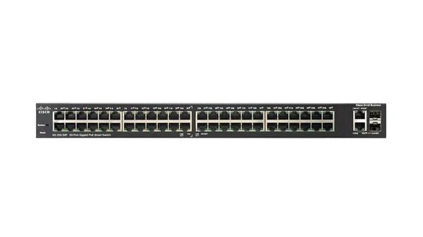 SG200-50FP-NA-RF Cisco Small Business Smart 200 Series RJ-45 PoE 48 x Ports 10/100/1000 + 2 x combo Gigabit SFP Managed Desktop, Rack Mountable 1U Gigabit Ethernet Switch