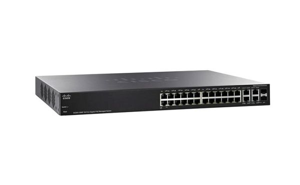 SG300-28MP-K9UK-RF Cisco Small Business 300 Series PoE RJ-45 28 x Ports 10/100/1000Base-T + 2 x combo Gigabit SFP Layer 3 Managed Desktop Rack Mountable 1U Gigabit Ethernet Switch
