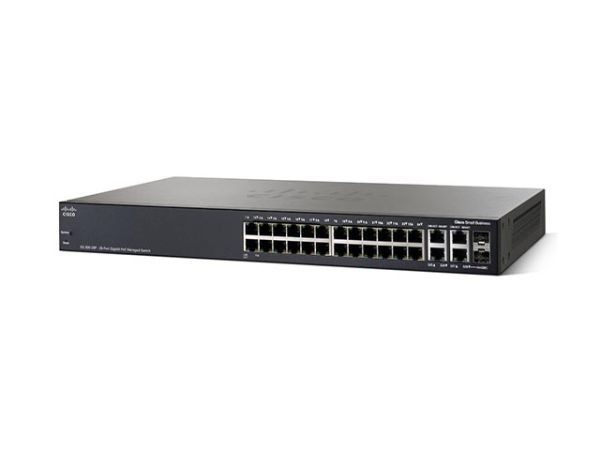 SG300-28P Cisco Small Business 300 Series RJ-45 PoE+ 28 x Ports 10/100/1000Base-T + 2 x combo Gigabit SFP Layer 3 Managed Desktop Rack Mountable 1U Gigabit Ethernet Switch