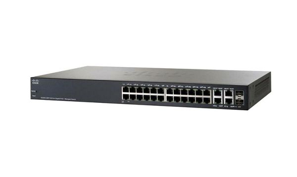 SG300-28PP-K9-JP Cisco Small Business 300 Series RJ-45 PoE+ 28 x Ports 10/100/1000Base-T + 2 x combo Gigabit SFP Layer 3 Managed Desktop Rack Mountable 1U Gigabit Ethernet Switch