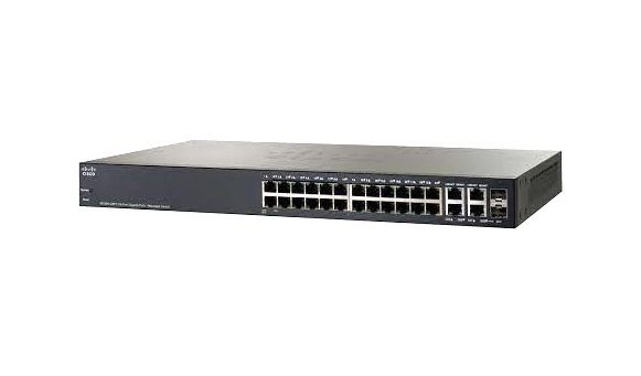 SG300-28PP-K9-UK Cisco Small Business 300 Series RJ-45 PoE+ 28 x Ports 10/100/1000Base-T + 2 x combo Gigabit SFP Layer 3 Managed Desktop Rack Mountable 1U Gigabit Ethernet Switch