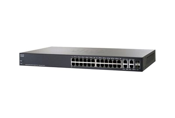 SG300-28PP-K9NA-RF Cisco Small Business 300 Series RJ-45 PoE+ 28 x Ports 10/100/1000Base-T + 2 x combo Gigabit SFP Layer 3 Managed Desktop Rack Mountable 1U Gigabit Ethernet Switch