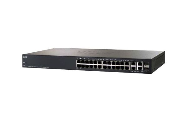 SG300-28PP Cisco Small Business 300 Series RJ-45 PoE+ 28 x Ports 10/100/1000Base-T + 2 x combo Gigabit SFP Layer 3 Managed Desktop Rack Mountable 1U Gigabit Ethernet Switch