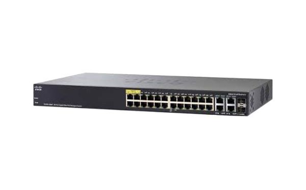 SG350-28P-K9-EU Cisco Small Business 350-28P RJ-45 PoE+ 24 x Ports 10/100/1000Base-T 2 x GBE + 2 x SFP Manageable Layer 3 Rack-Mountable Gigabit Ethernet Switch