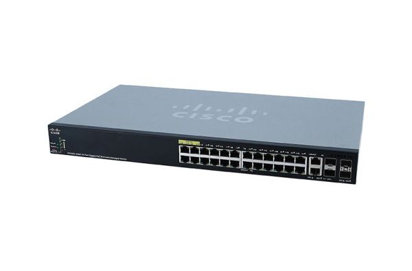 SG350X-24MP-K9-EU Cisco Small Business SG350X-24MP PoE+ 24 x Ports 10/100/1000Base-T + 4 x SFP + 2 x Uplinks Ports Managed Layer 3 Gigabit Ethernet Switch