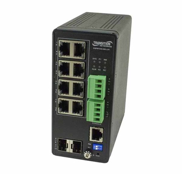 SISPM1040-582-LRT Transition Networks 8-Port 10/100/1000Base-T / 1000Base-X PoE++ SFP (mini-GBIC) Layer 4 Wall-Mountable Ethernet Switch