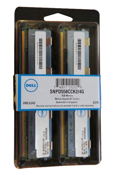 SNPD558CCK2/4G Dell 4GB Kit (2 X 2GB) DDR2-667MHz PC2-5300 ECC Registered CL5 240-Pin DIMM 1.8V Dual Rank Memory
