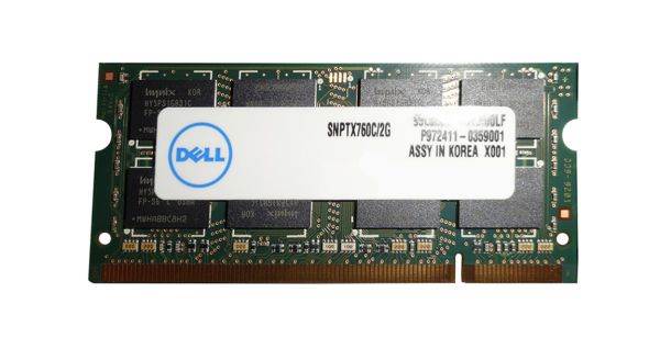 SNPTX760C/2G Dell 2GB DDR2-800MHz PC2-6400 non-ECC Unbuffered CL6 200-Pin SoDimm 1.8V Memory Module