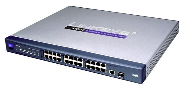SR224G Linksys Catalyst 24 x RJ-45 Ports 10/100Base-TX + 2 x SFP mini-GBIC Ports Layer 2 Managed 1U Rack-Mountable Gigabit Ethernet Network Switch