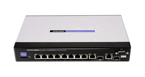 SRW208MP Cisco Small Business SRW208MP 8 x RJ-45 Ports PoE 10/100Base-TX + 2 x SFP Ports Layer 3 Managed Rack-mountable Fast Ethernet Network Switch