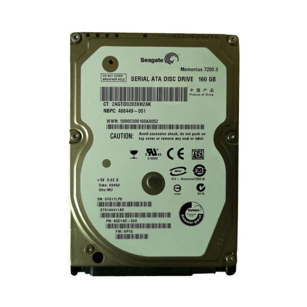 ST9160411AS Seagate Momentus 7200.3 160GB 7200RPM SATA 3Gb/s 16MB Cache 2.5-inch Hard Drive