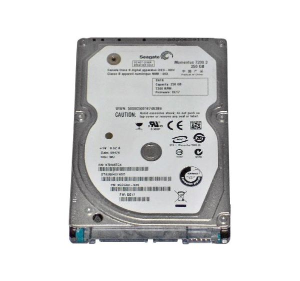 ST9250421ASG Seagate Momentus 250GB 7200RPM SERIAL ATA-300 SATA 2.5-inch 9.5MM HIGH 16MB Cache Laptop Hard Drive with G F