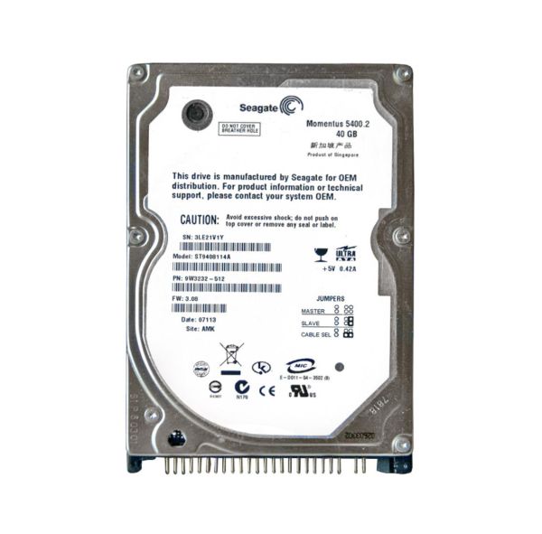 ST9408114A Seagate Momentus 40GB 5400RPM ATA-100 8MB Cache 2.5-inch Hard Drive