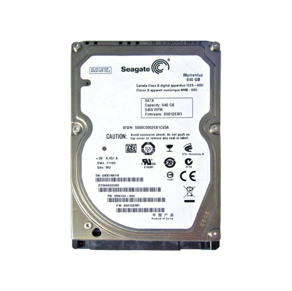 ST9640320AS Seagate Momentus 640GB SATA 3Gb/s 5400RPM 8MB Cache 2.5-inch Laptop Hard Drive