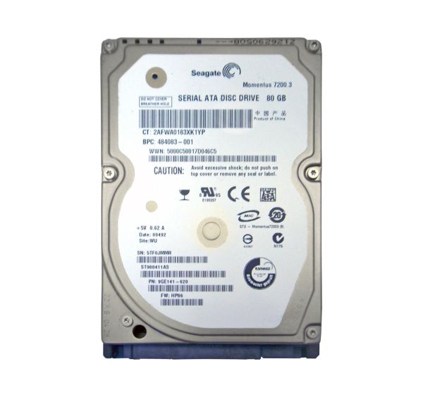 ST980411AS Seagate Momentus 80GB 7200RPM SATA 3Gb/s 16MB Cache 2.5-inch Hard Drive
