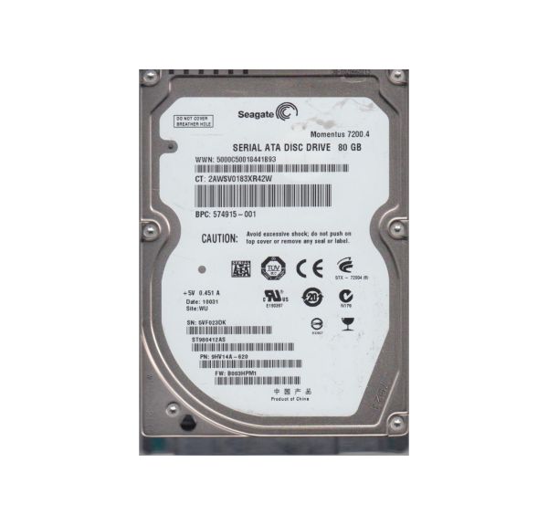 ST980412AS Seagate Momentus 7200.4 80GB 7200RPM SATA 3Gb/s 16MB Cache 2.5-inch Hard Drive