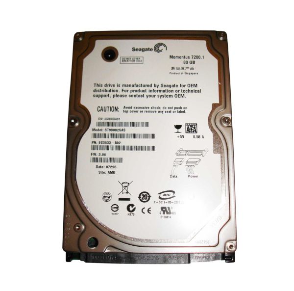 ST980825AS Seagate Momentus 7200.1 80GB 7200RPM SATA 1.5Gb/s 8MB Cache 2.5-inch Hard Drive