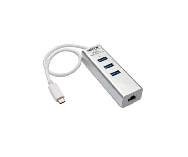 U460-003-3A1G Tripp Lite Portable USB 3.1 Gen 1 Gigabit Ethernet Adapter with 3-Port Hub, USB Type-C (USB-C) Cable - Aluminum