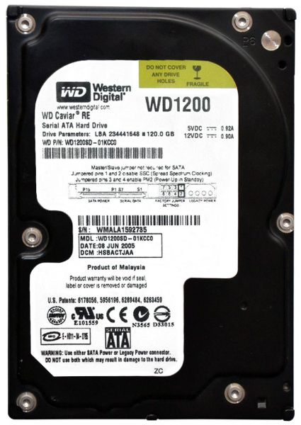 WD1200SD Western Digital Caviar RE 120GB 7200RPM SATA 1.5Gb/s 8MB Cache 3.5-inch Hard Drive