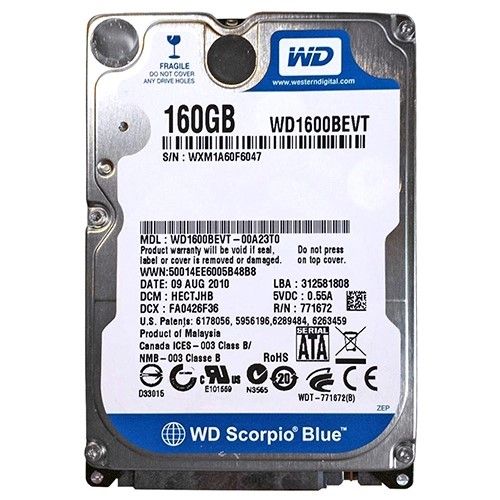 WD1600BEVT Western Digital Scorpio Blue 160GB 5400RPM SATA 3Gb/s 8MB Cache 2.5-inch Hard Drive