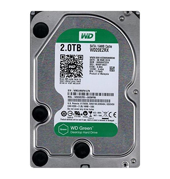 WD20EZRX Western Digital Green 2TB 5400RPM SATA 6Gb/s 64MB Cache 3.5-inch Hard Drive