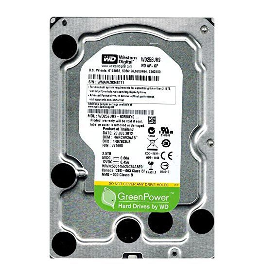 WD25EURS Western Digital AV-GP 2.5TB 5400RPM SATA 3Gb/s 64MB Cache 3.5-inch Hard Drive